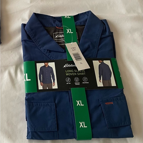 Eddie Bauer Other - NWT! Eddie Bauer Men’s Long Sleeved Woven UPF 50 Shirt, Blue, Sz XL